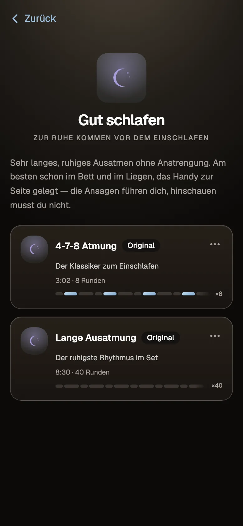 Ziel „Gut schlafen“ in der App
