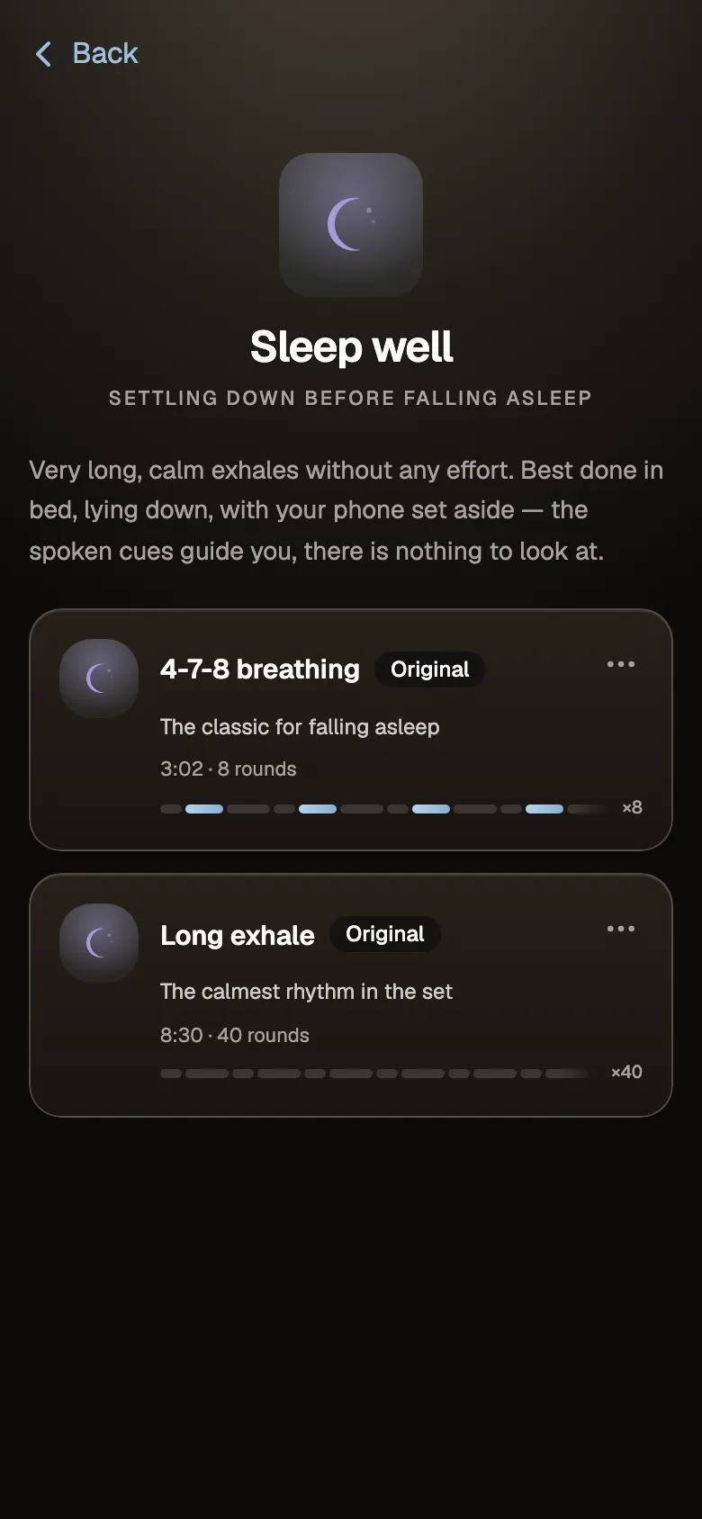 The “Sleep well” goal in the app